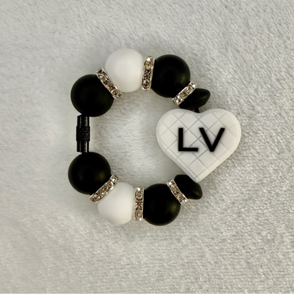 Black and White Beaded Heart Charm